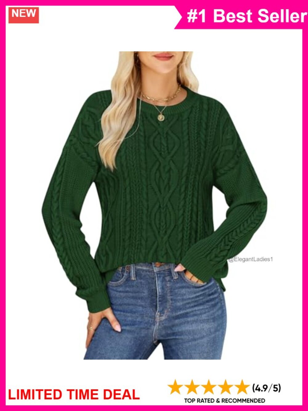 Women's Cable Knit Sweater Oversized Crewneck Long Sleeve Chunky Pullover